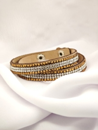 Pulsera cuerina con brillantes y broche color CAFE-B1